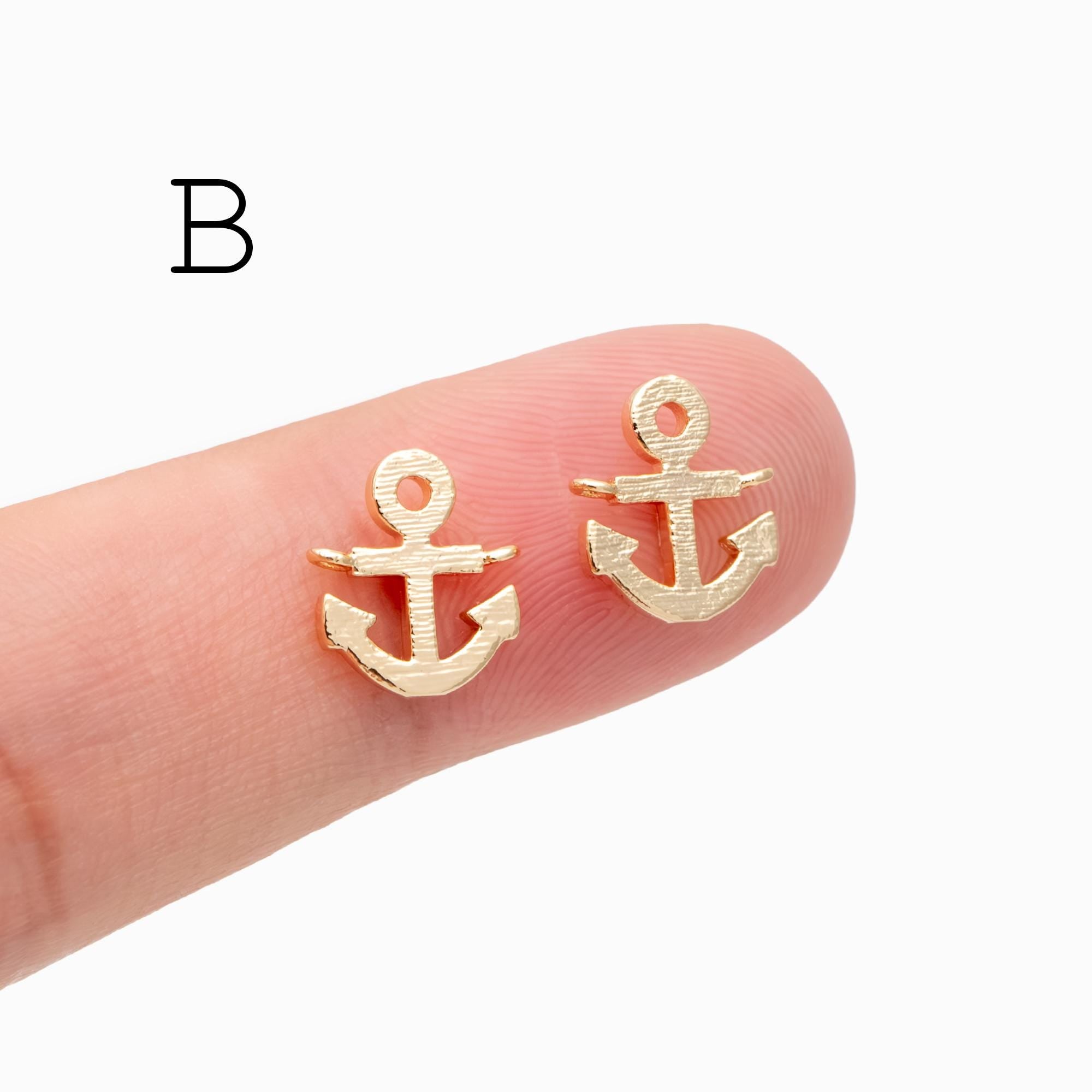 4pcs Gold Anchor Charms, Real Gold plated Brass, Dainty Nautical Earring Charms (GB-3746)